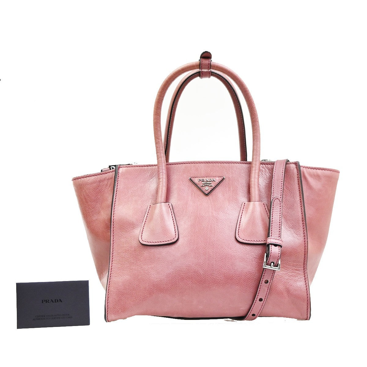 Prada Double Zip Lux Convertible Saffiano Leather, Pink, Leather, Tote Bag
