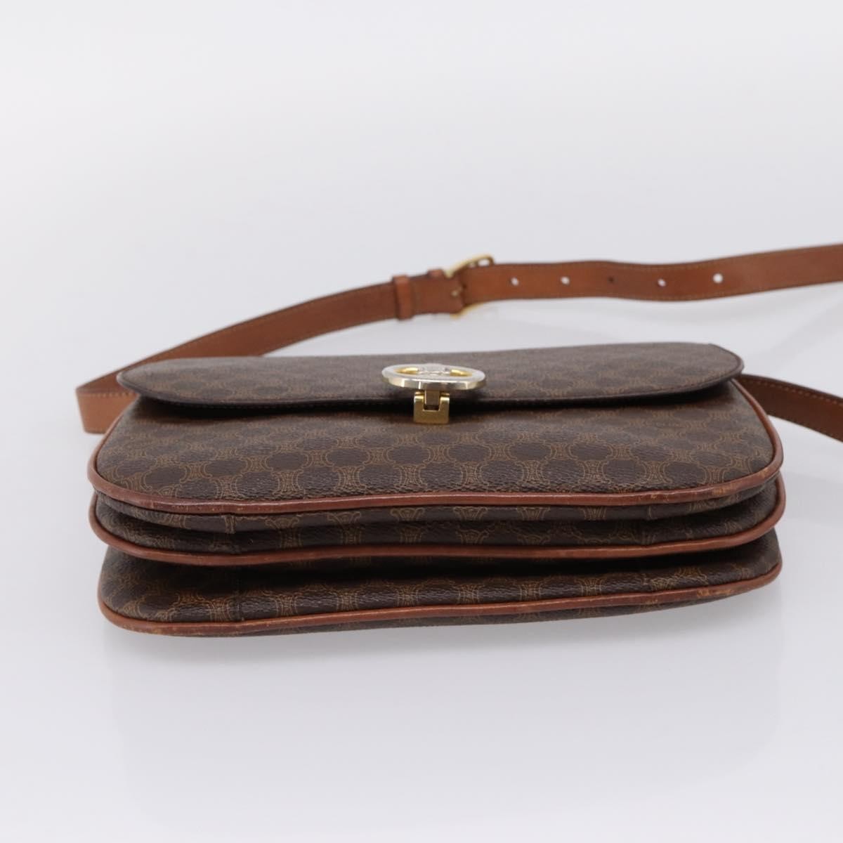 Celine Vintage Macadam Canvas and Leather, Brown, PVC, Shoulder Bag