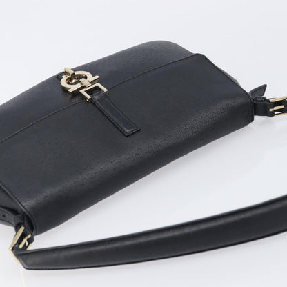 Salvatore Ferragamo Gancini Leather, Black, Leather, Shoulder Bag