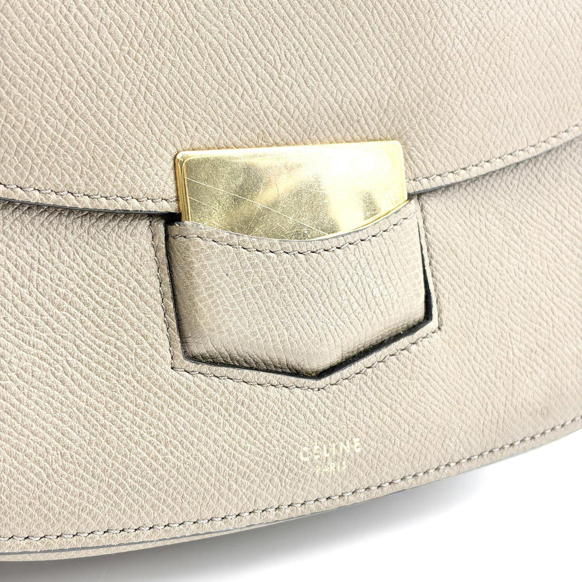 Celine Trotteur Grainy Leather, Beige, Calfskin, Crossbody Bag