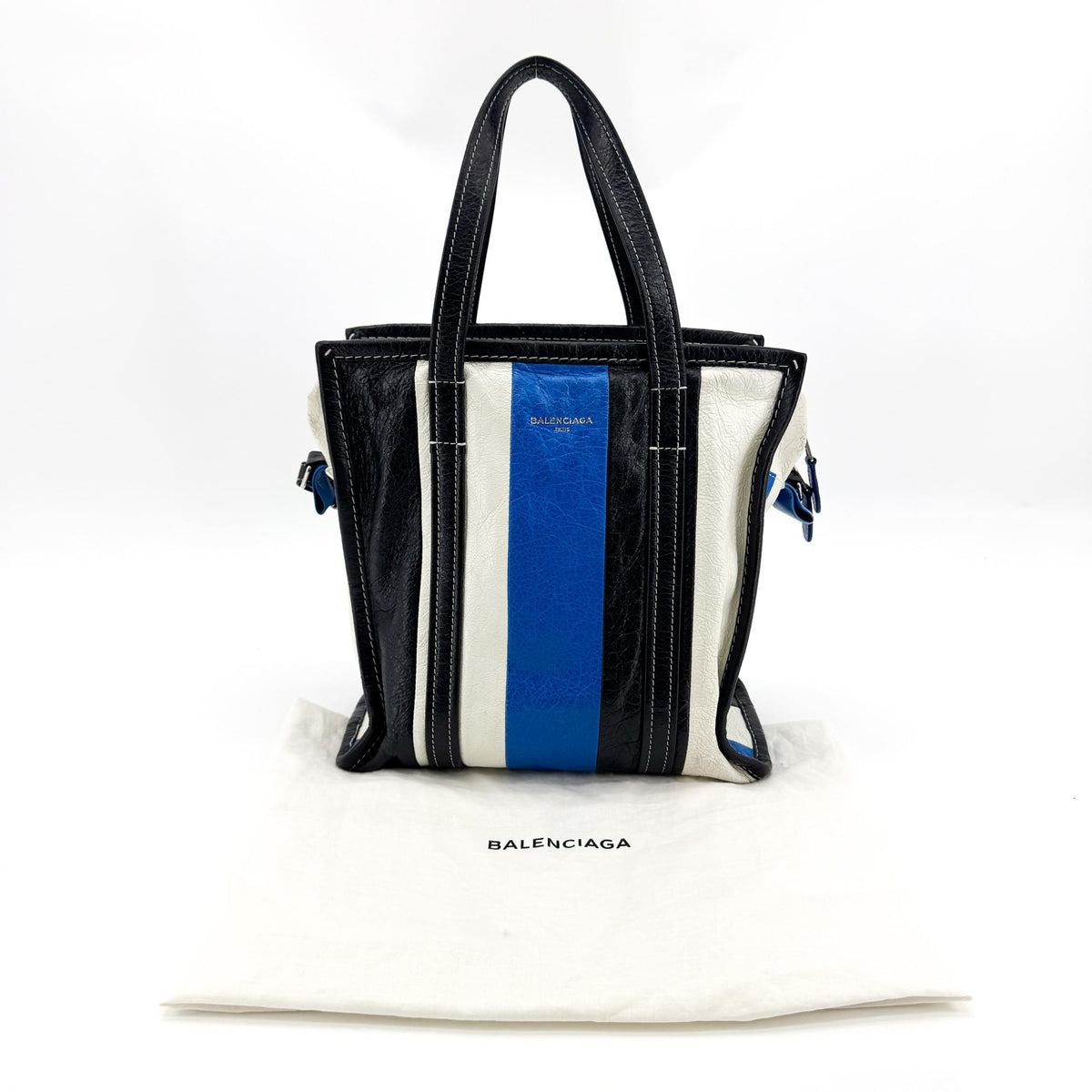 Balenciaga Bazar Striped Leather, Black, Leather, Tote Bag