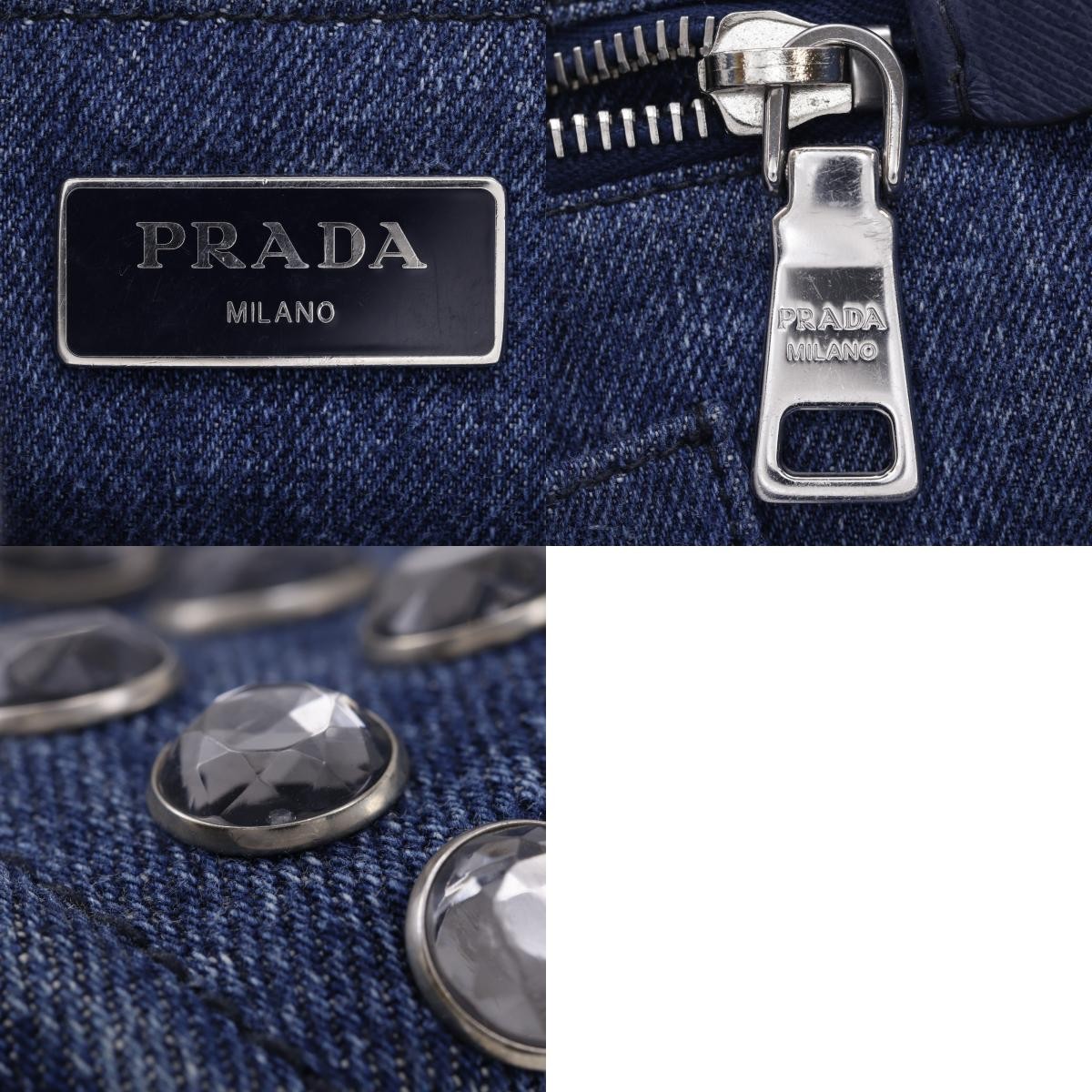 Prada Canapa Convertible Rhinestone Embellished Denim, Blue, Denim, Tote Bag