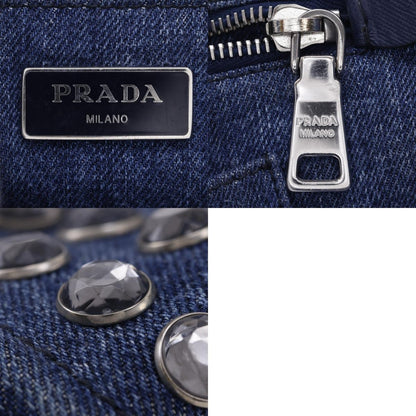 Prada Canapa Convertible Rhinestone Embellished Denim, Blue, Denim, Tote Bag