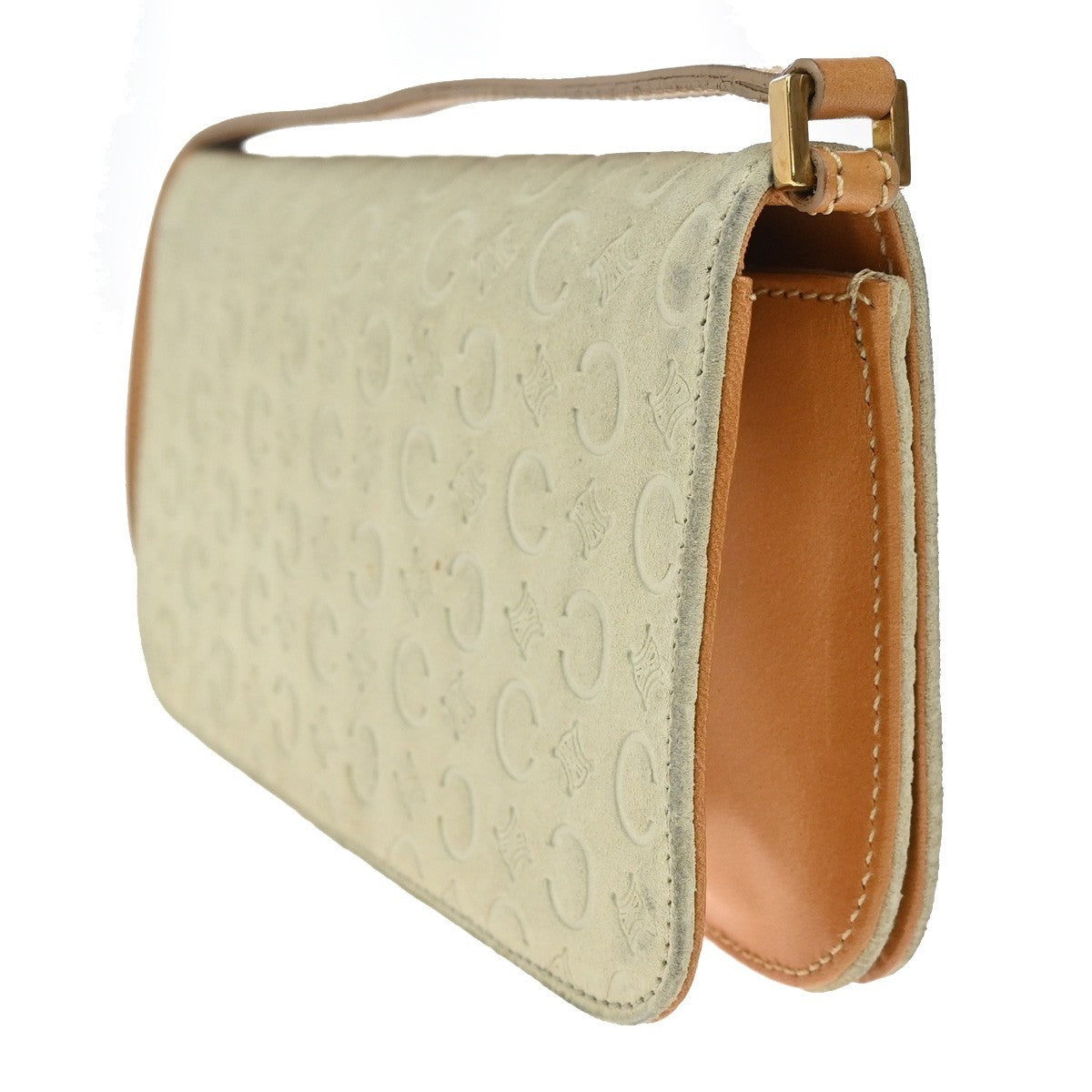 Celine C Macadam Shoulder Suede, Beige, Suede, Handbag