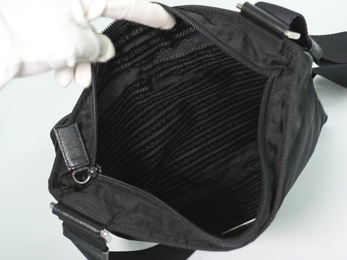 Prada Front Pocket Messenger Quilted Tessuto, Black, Nylon, Shoulder Bag