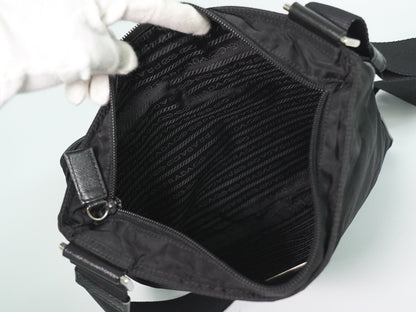 Prada Front Pocket Messenger Quilted Tessuto, Black, Nylon, Shoulder Bag