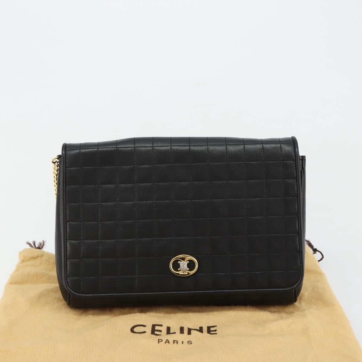 Celine Flap Shoulder Leather, Black, Leather, Shoulder Bag