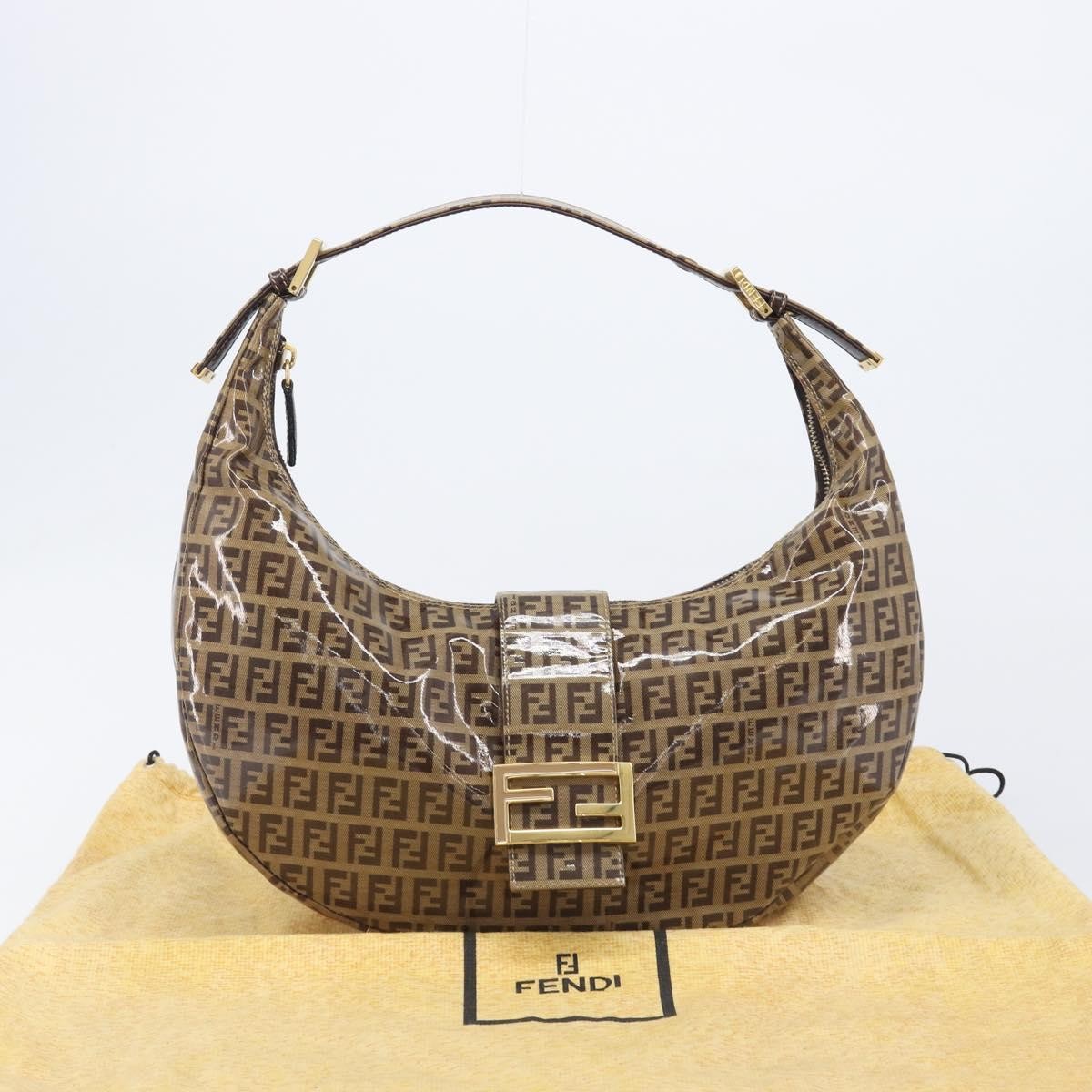 Fendi Zucchino Canvas Mamma Baguette Canvas, Brown, Canvas, Shoulder Bag