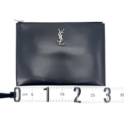 Saint Laurent Classic Monogram Wristlet Leather, Black, Calfskin, Clutch