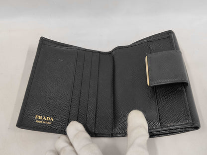 Prada Saffiano bifold Leather, Black, Leather, Wallet