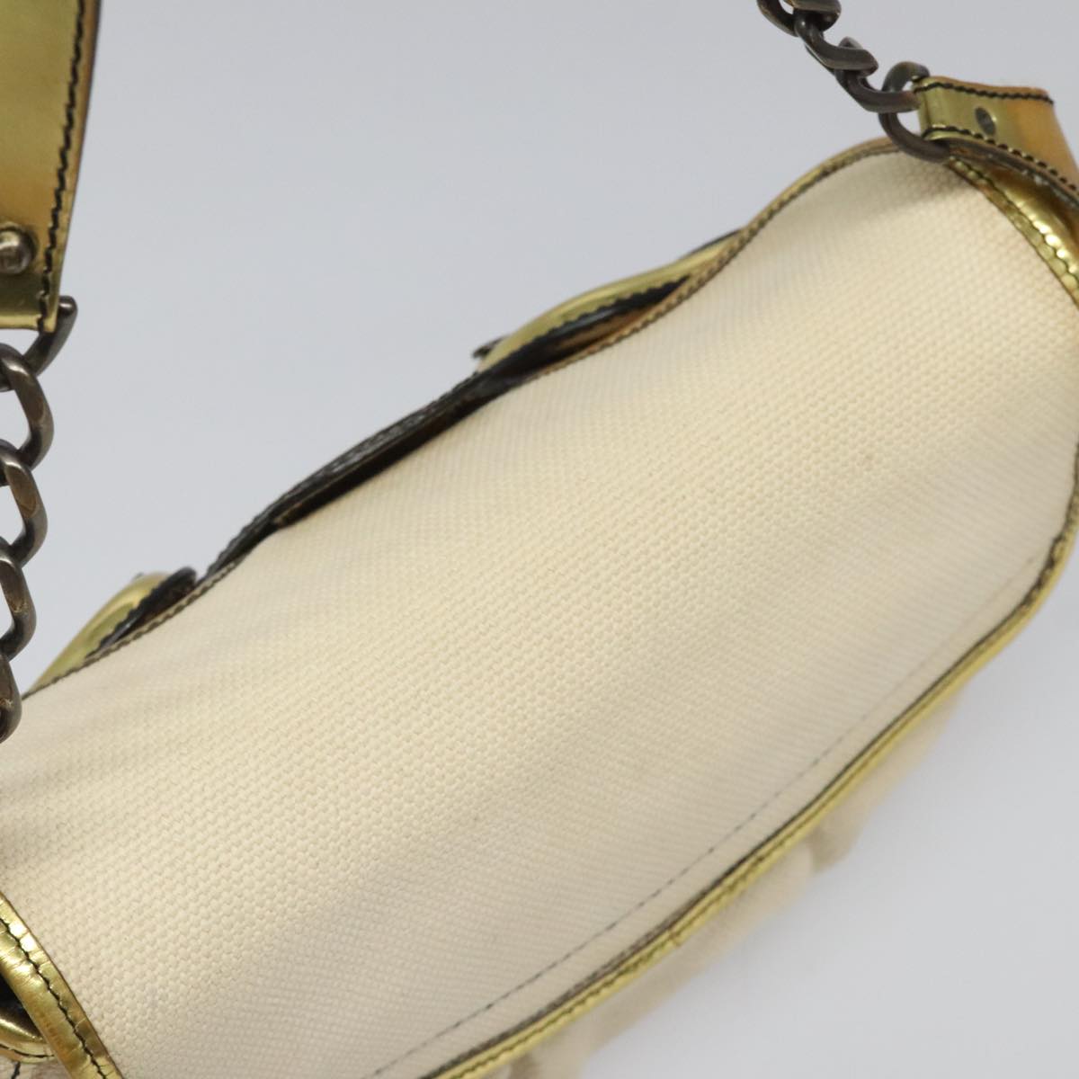 Fendi Chain Baguette Patent, Beige, Canvas, Shoulder Bag