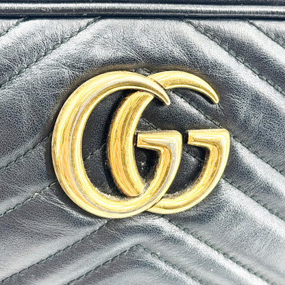Gucci GG Marmont Matelasse Leather, Black, Leather, Shoulder Bag
