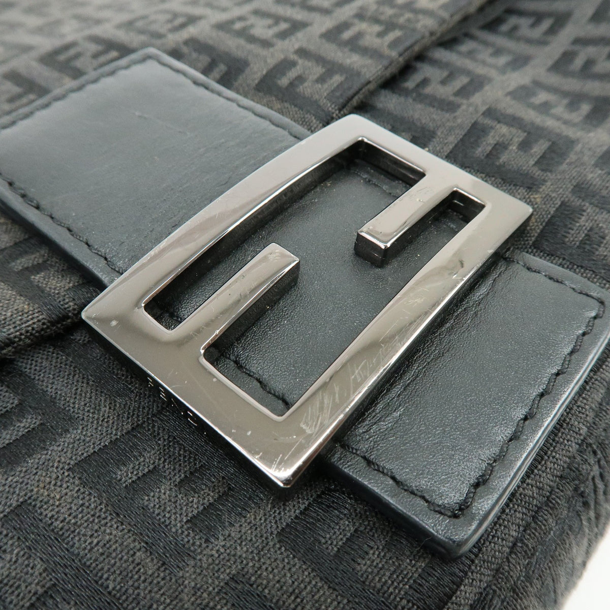 Fendi Zucchino Canvas Mamma Baguette Canvas, Black, Canvas, Shoulder Bag