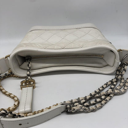 Chanel Gabrielle Hobo Quilted Aged Calfskin, White, Calfskin, Shoulder Bag