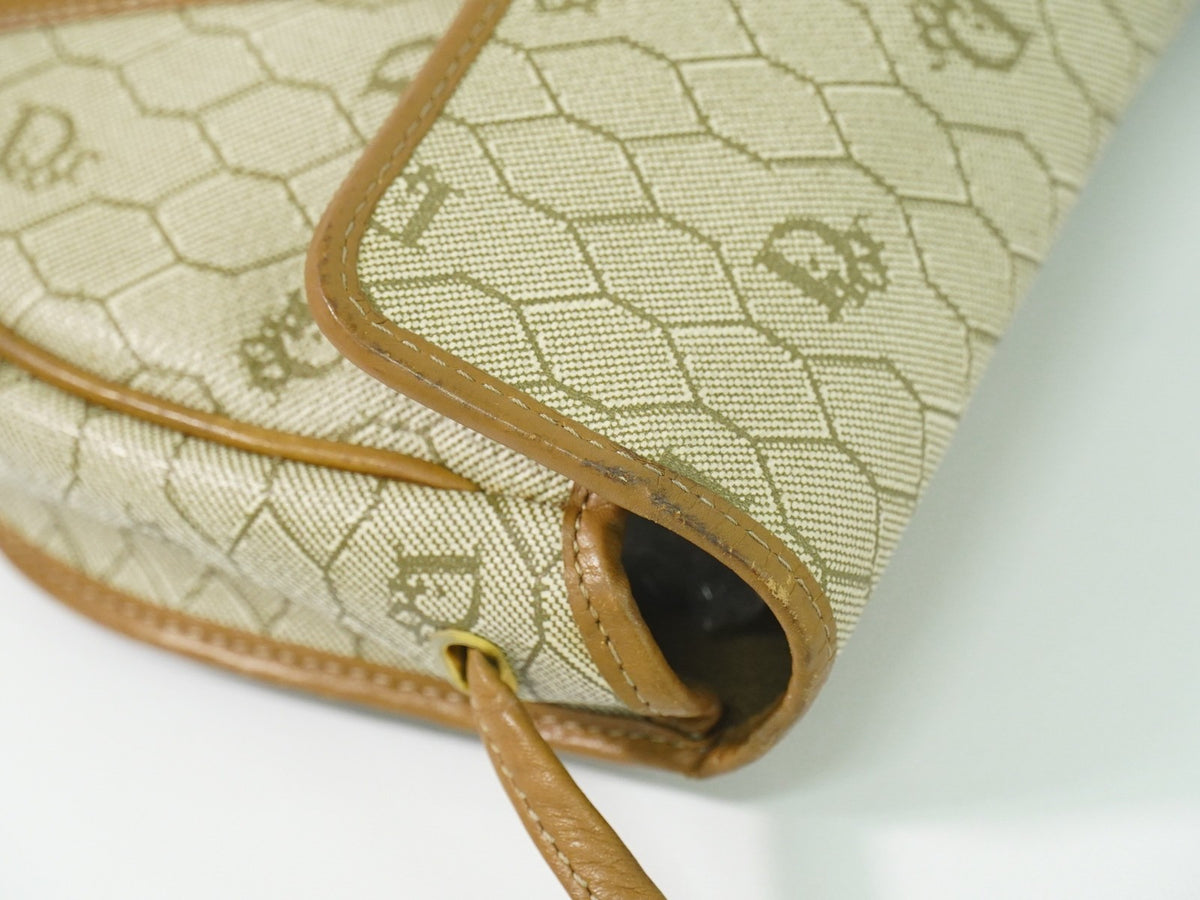 Christian Dior Vintage Honeycomb Canvas, Beige, Canvas, Shoulder Bag