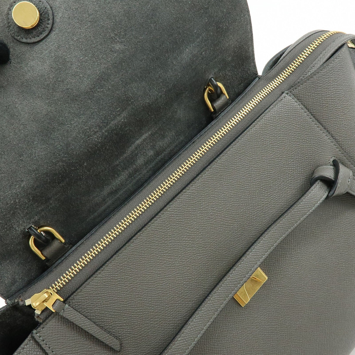 Celine Belt Textured Leather, Gray, Calfskin, Handbag