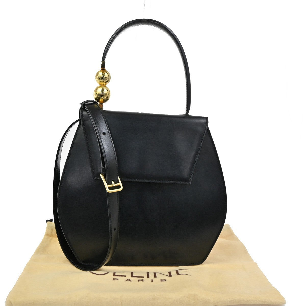 Celine Vintage Macadam Canvas, Black, Leather, Shoulder Bag