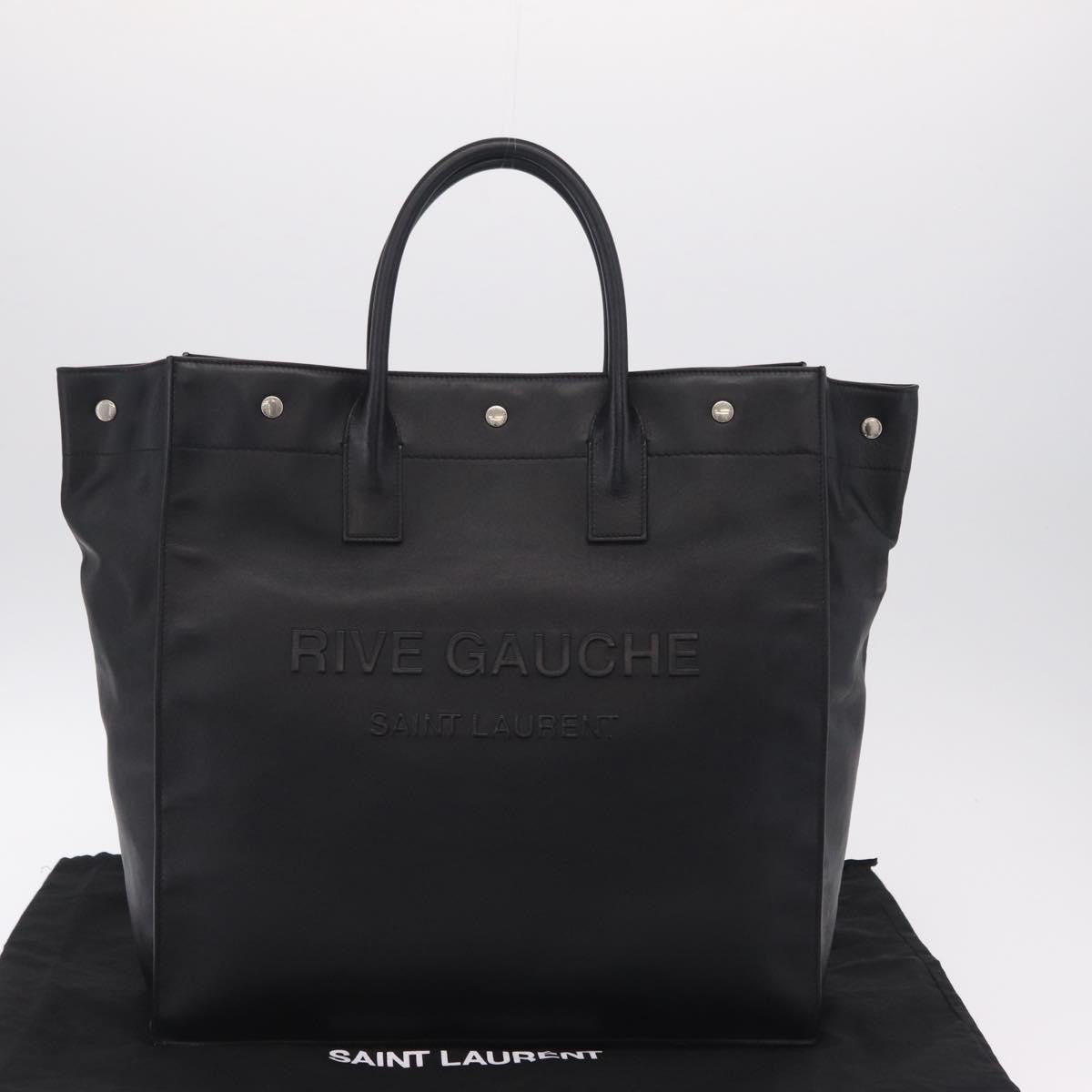 Saint Laurent Rive Gauche Shopper Embossed Leather, Black, Leather, Tote Bag