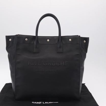 Saint Laurent Rive Gauche Shopper Embossed Leather, Black, Leather, Tote Bag