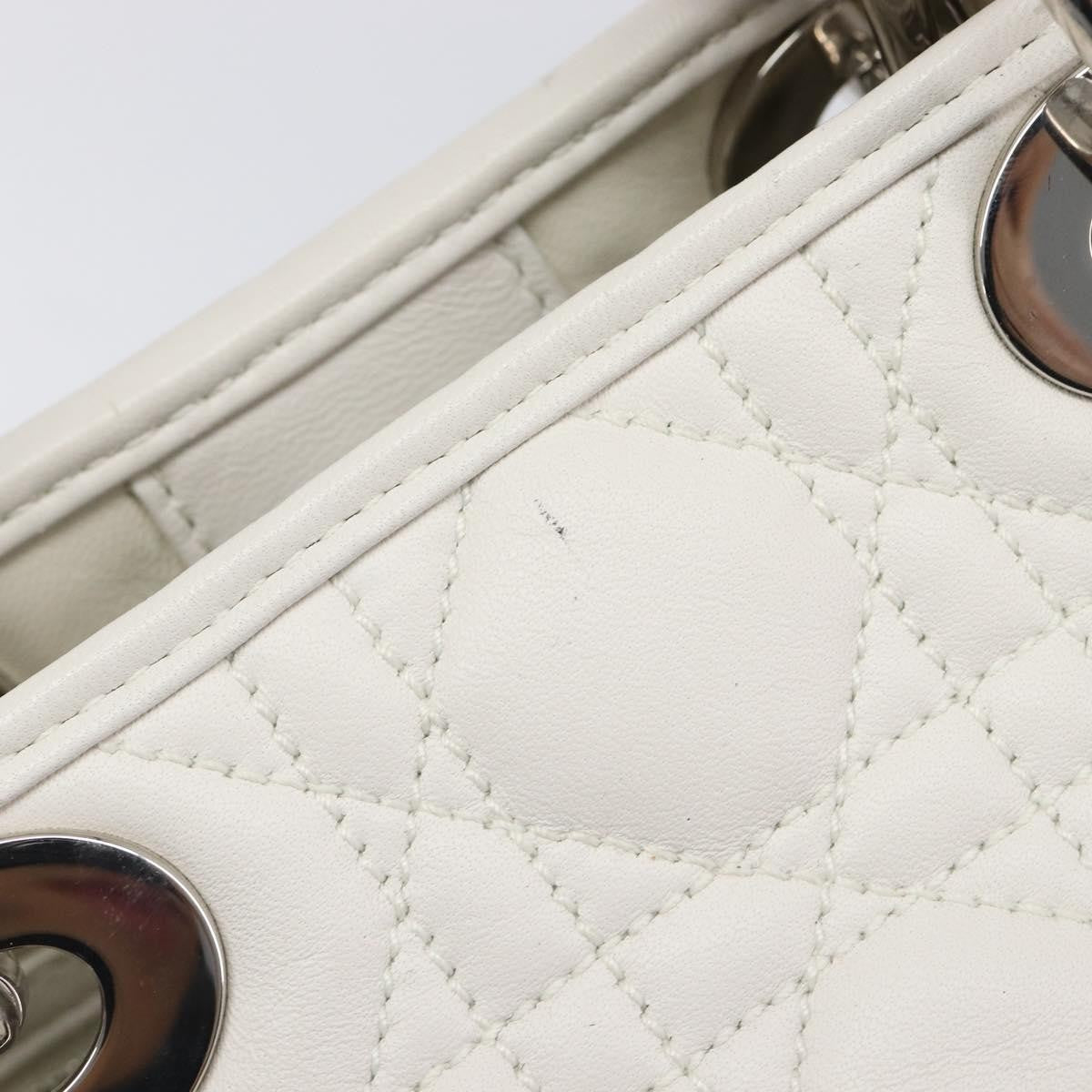 Christian Dior Lady Dior Cannage Quilt Lambskin, White, Leather, Handbag