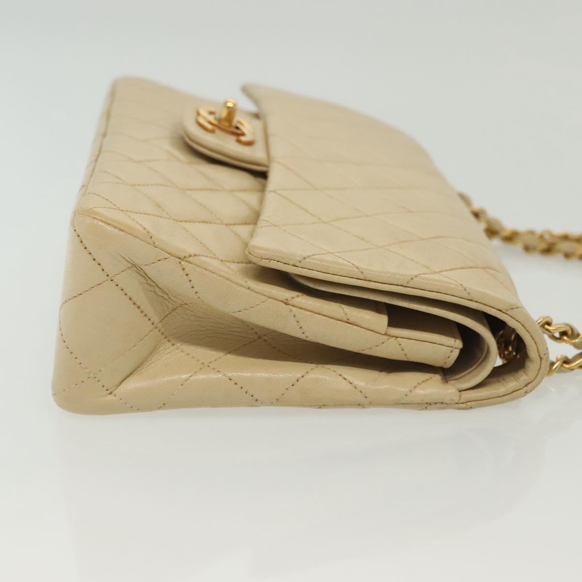Chanel Vintage Square Classic Double Flap Bag Quilted Leather, BEIGE, LEATHER, Shoulder bag