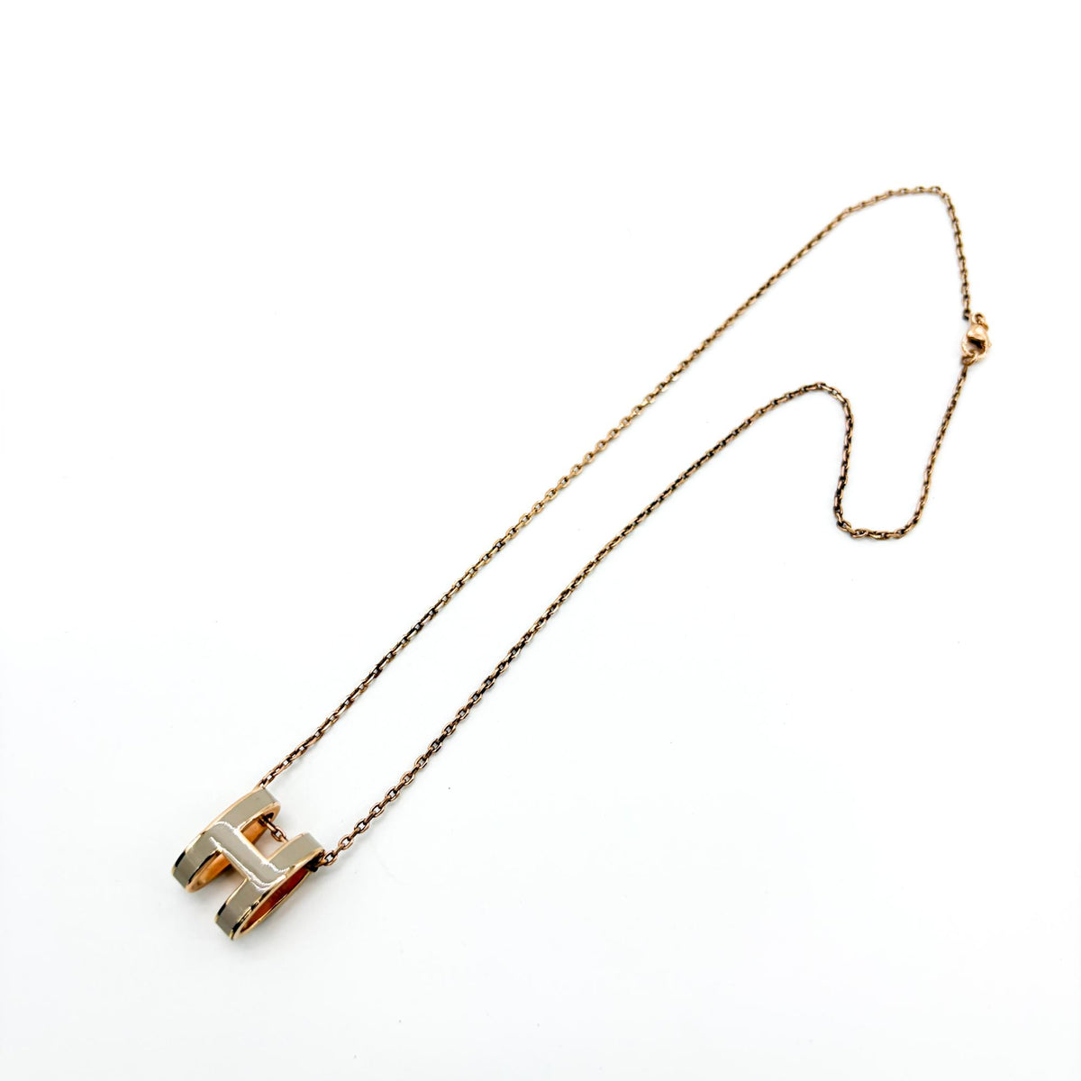 Hermes Pop H Pendant Chain Metal and Enamel, Beige, Other, Necklace