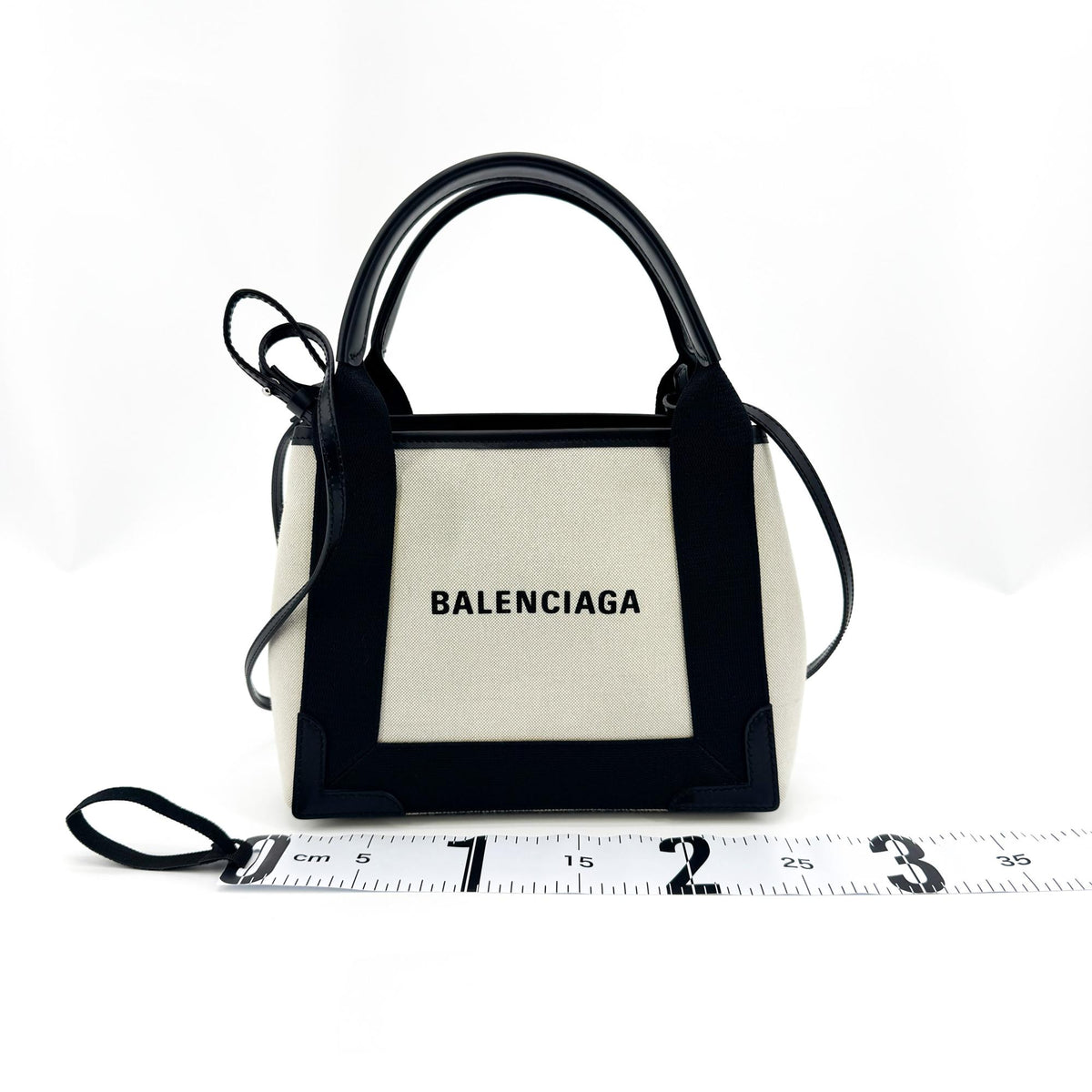 Balenciaga Navy Cabas Canvas with Leather, Black, Canvas, Tote Bag