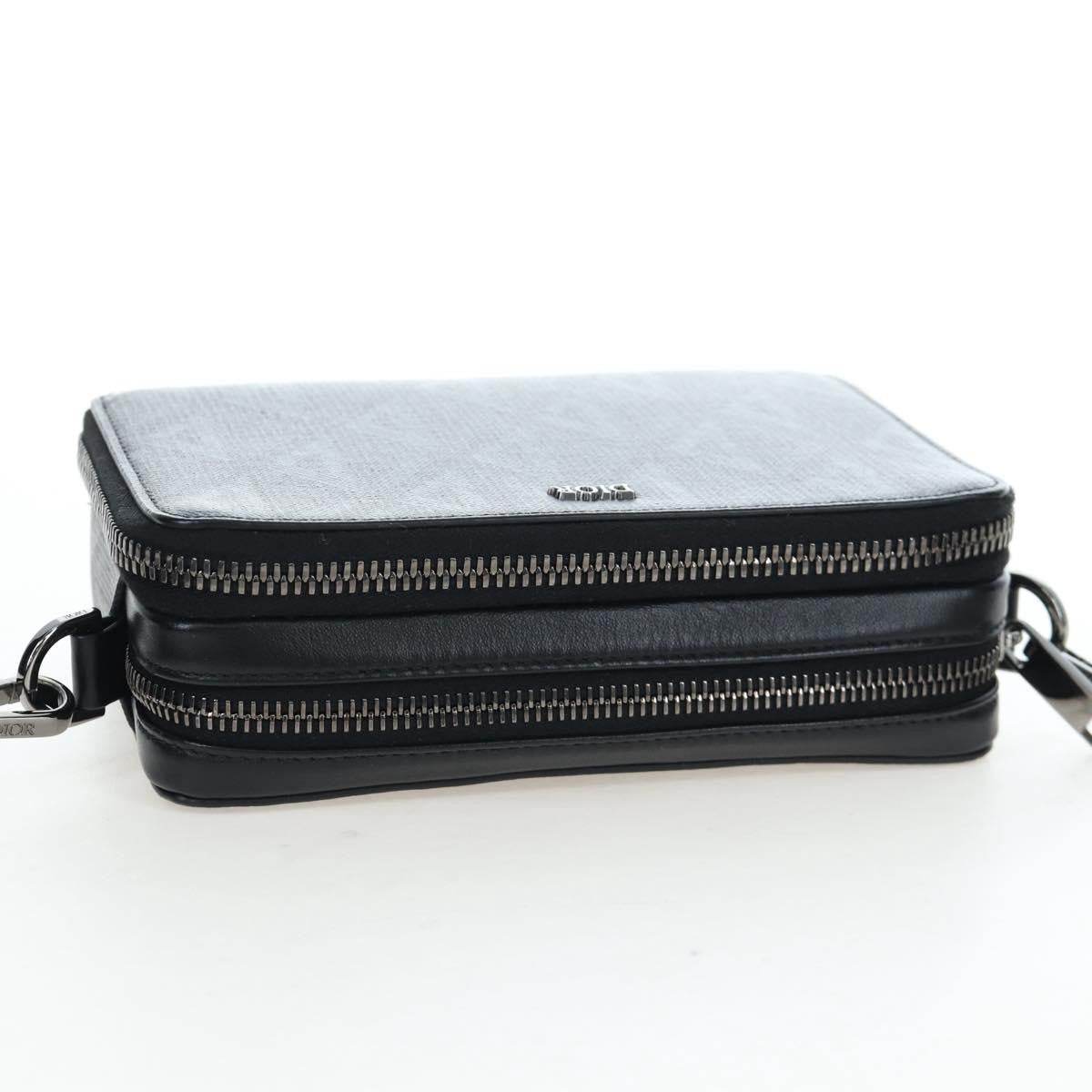 Christian Dior Double Zip CD Diamond Coated Canvas, Black, Canvas, Crossbody Bag