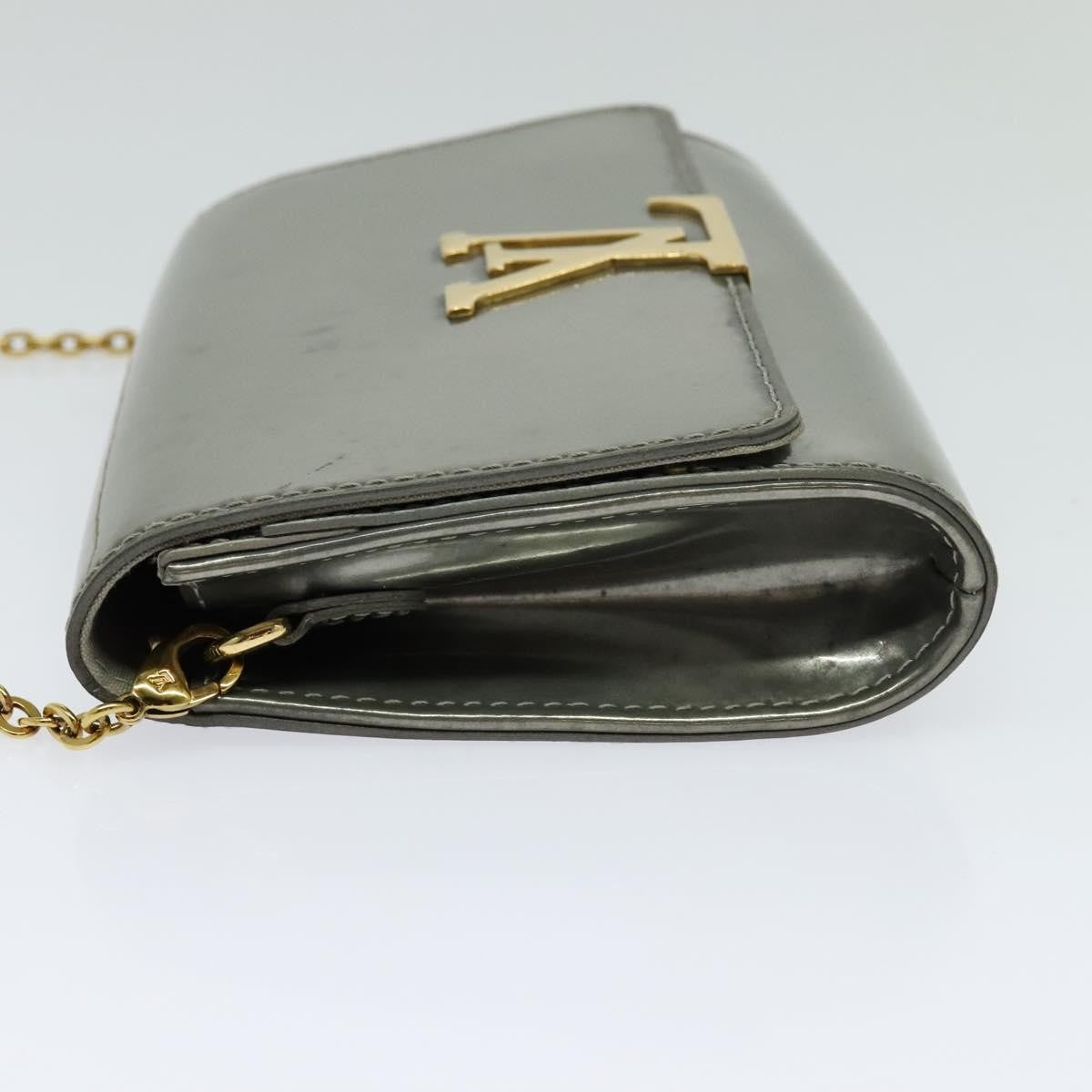 Louis Vuitton Chain Louise Clutch Patent, Silver, Patent Leather, Clutch