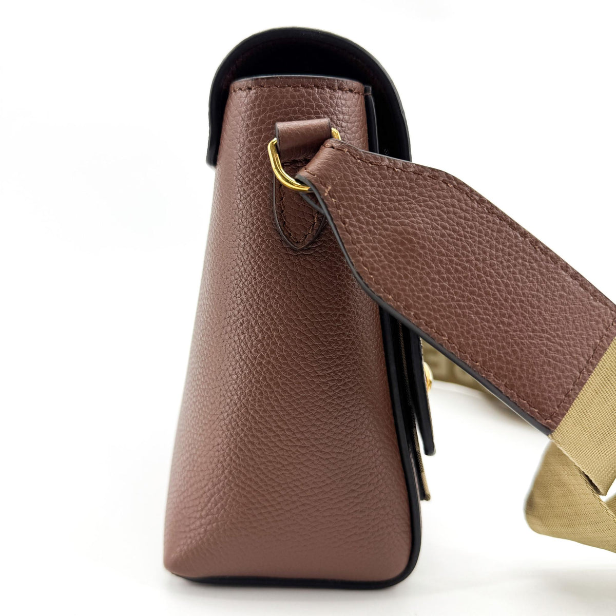 Burberry Note Leather with Vintage Check Canvas, Brown, Leather, Crossbody Bag