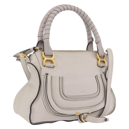 Chloe Marcie Satchel Leather, Gray, Leather, Handbag