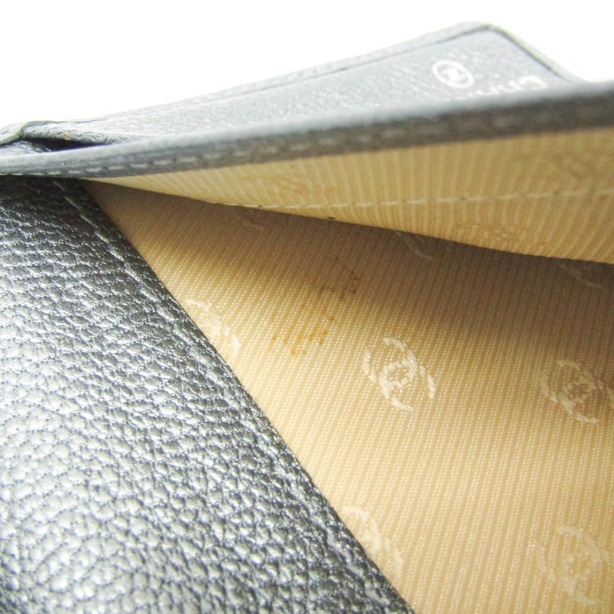 Chanel CC Button Bi-Fold Card Case Leather, Silver, Leather, Card Holder
