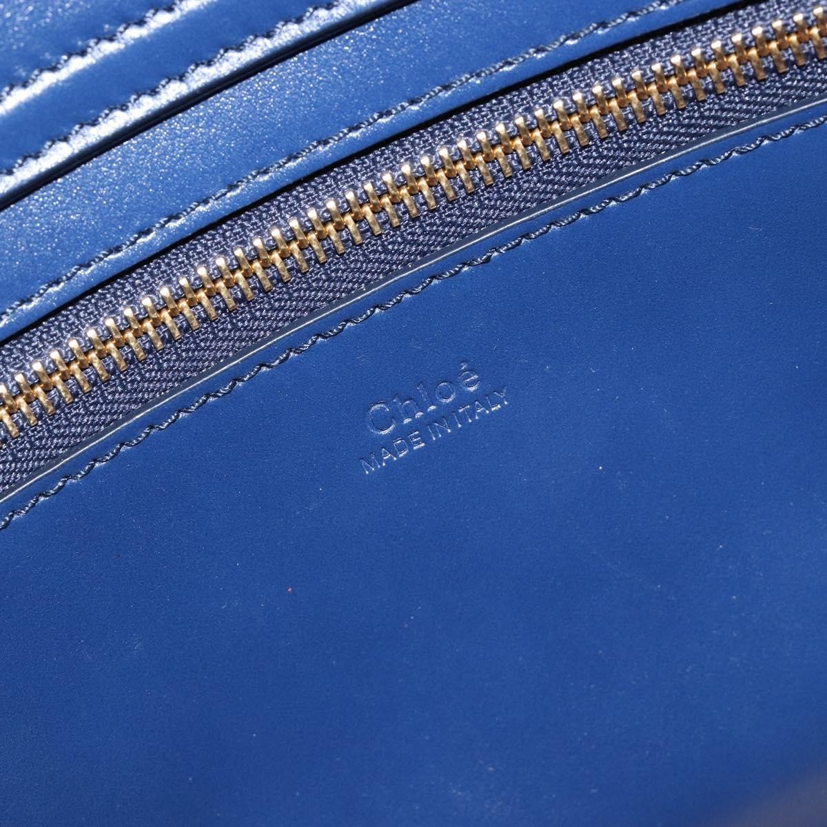 Chloe C Zipped Leather, Blue, Leather, Tote Bag