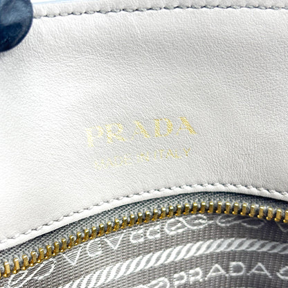 Prada Side Pleat Saffiano Leather, Gray, Leather, Tote Bag