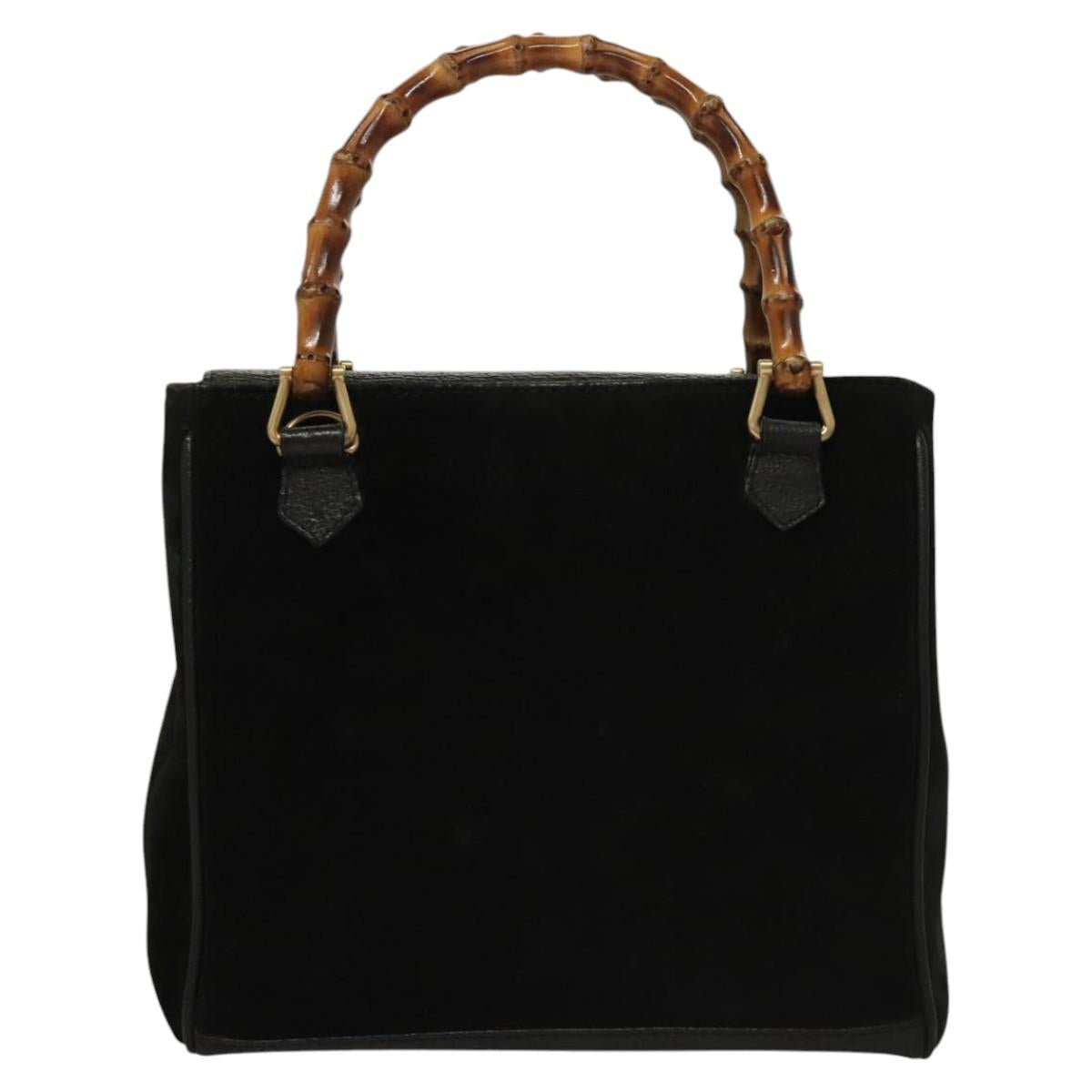 Gucci Vintage Bamboo Front Pocket Tote Suede, Black, Suede, Handbag