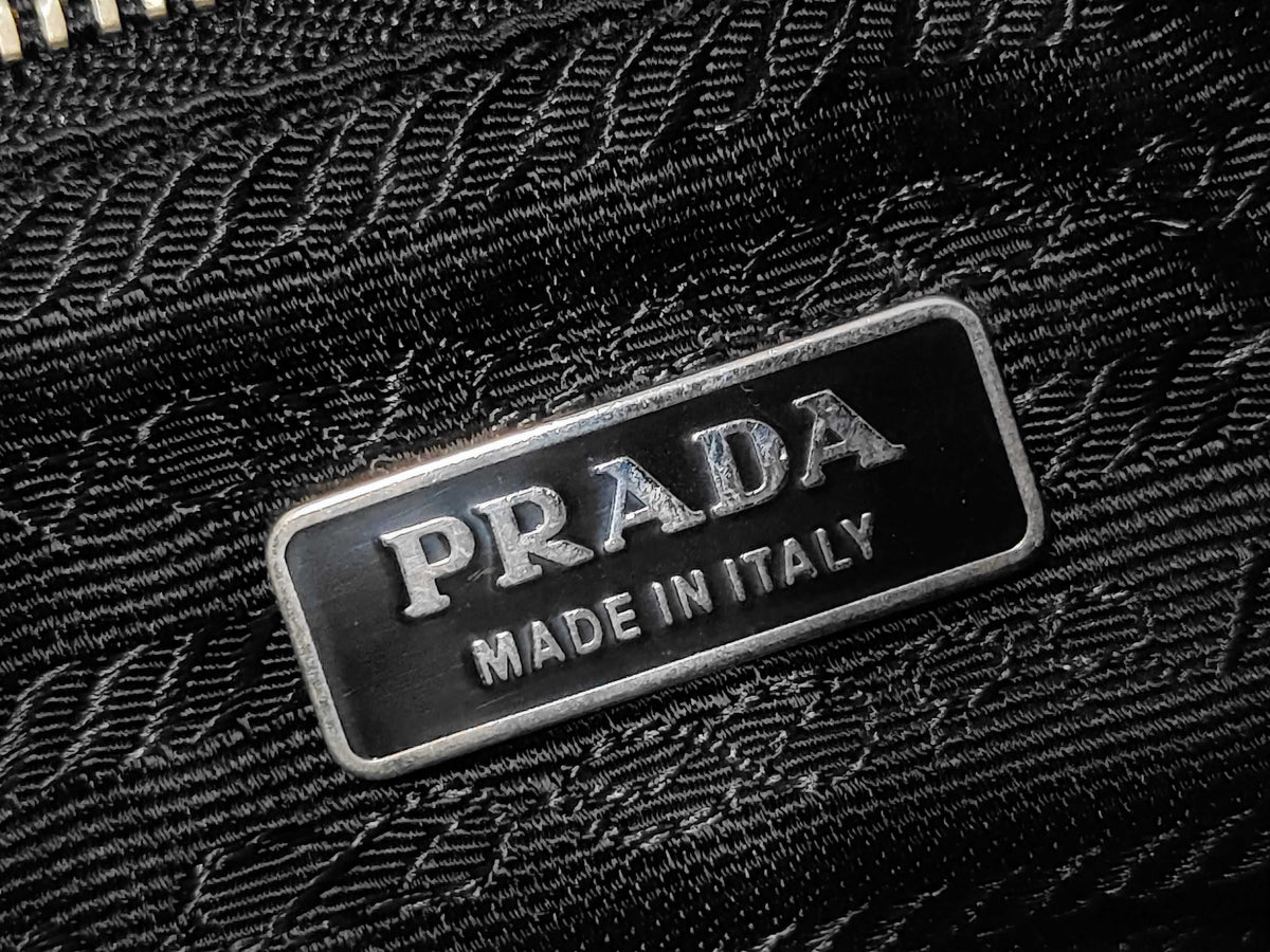 Prada Zip Hobo Nylon & Patent Leather, Black, Nylon, Shoulder Bag