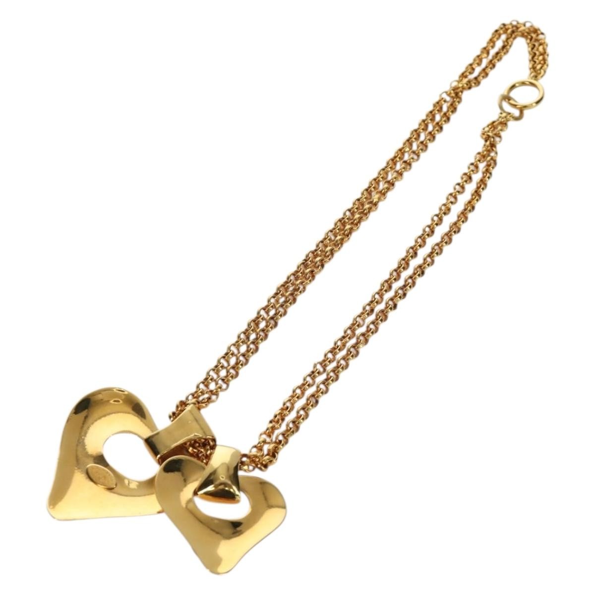 Chanel Vintage CC Heart Pendant Long Metal, Gold, Metal, Necklace