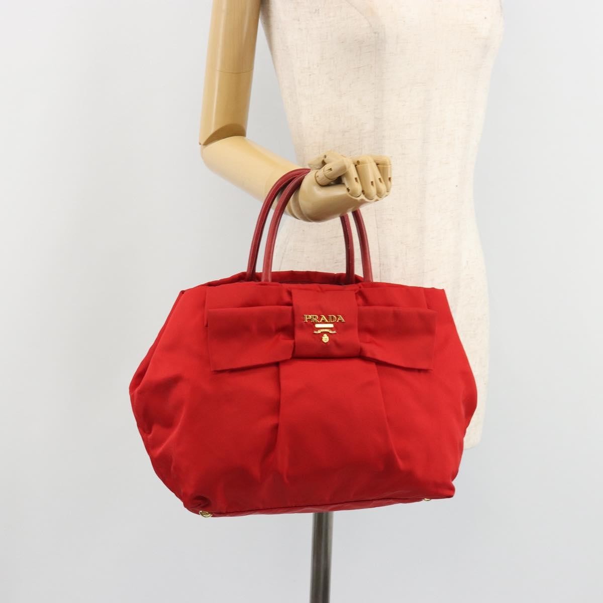 Prada Bow Tote Tessuto with Leather, Red, Nylon, Tote Bag