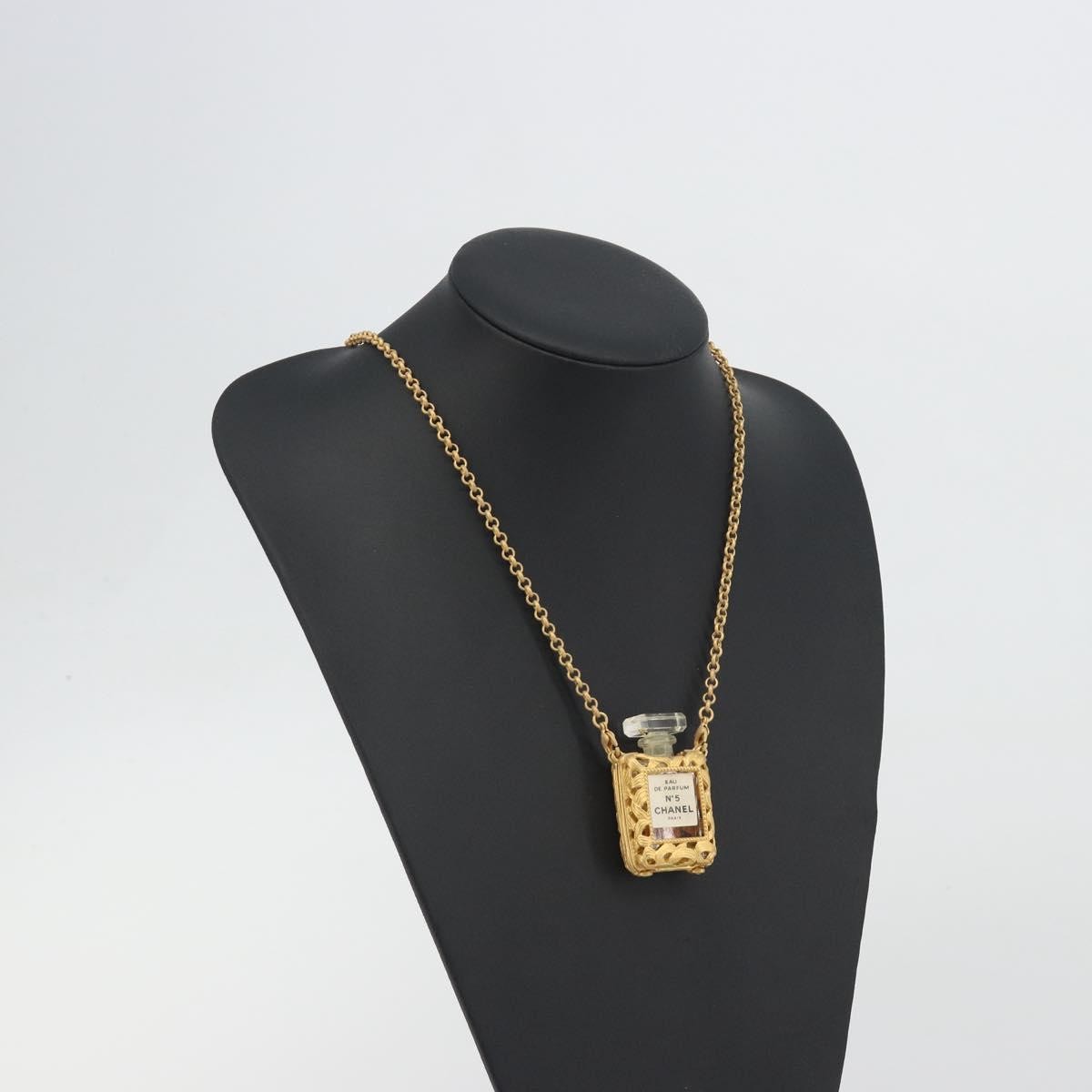 Chanel CC No.5 Perfume Bottle Pendant Metal with Crystals, Gold, Metal, Necklace
