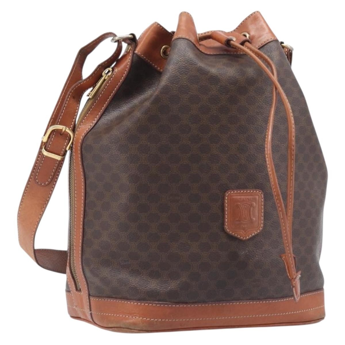 Celine Macadam Shoulder Leather, Brown, Canvas, Crossbody Bag