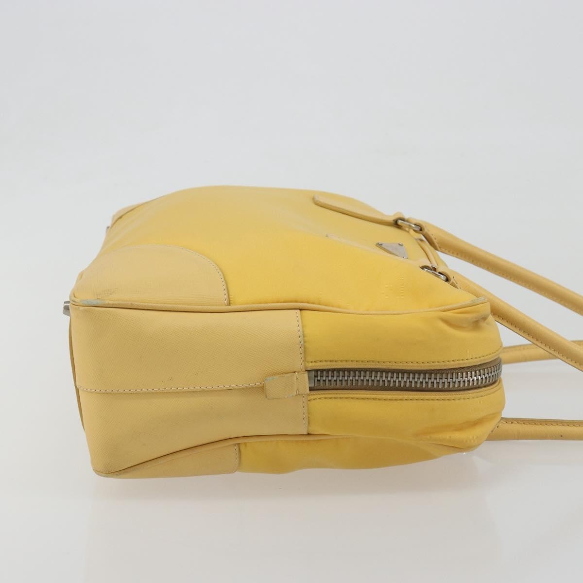Prada Bauletto Tessuto with Saffiano Leather, Yellow, Canvas, Handbag