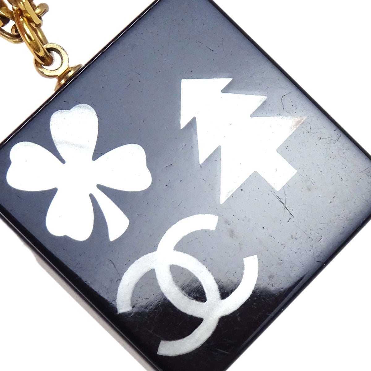 Chanel CC Square Pendant Resin with Crystals and Metal, Gold, Gold Plated, Necklace