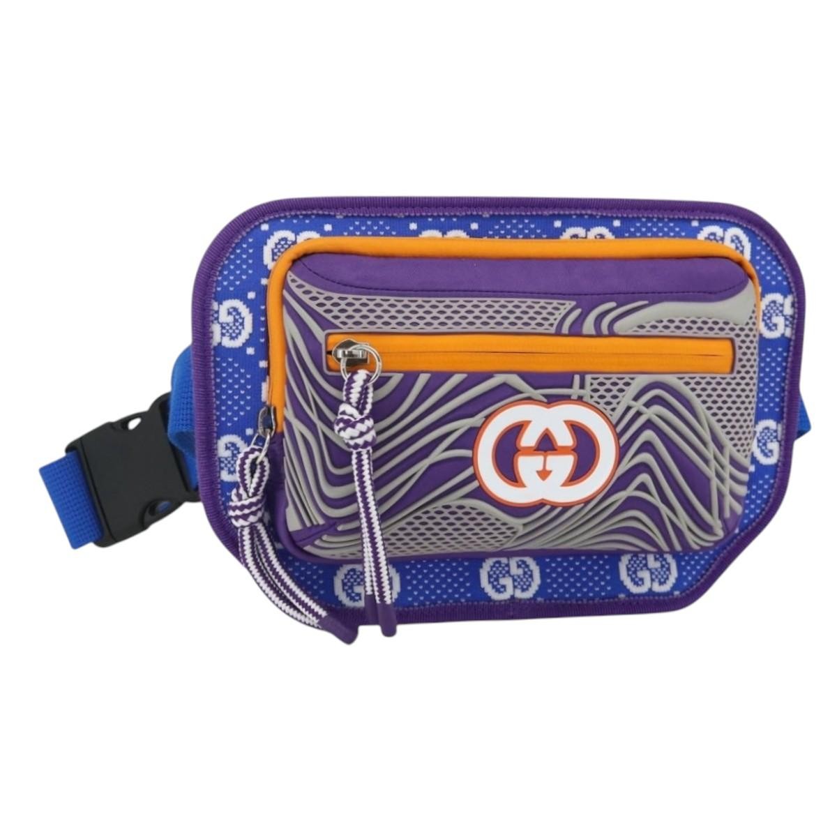 Gucci Panelled Front Pocket Belt GG Jacquard Nylon and Rubber, Purple, Nylon, Handbag