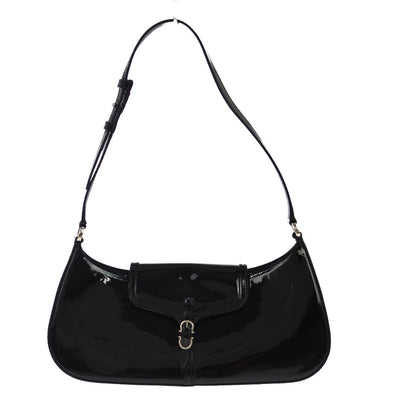 Salvatore Ferragamo Vintage Gancini Hobo Leather, Black, Patent Leather, Shoulder Bag