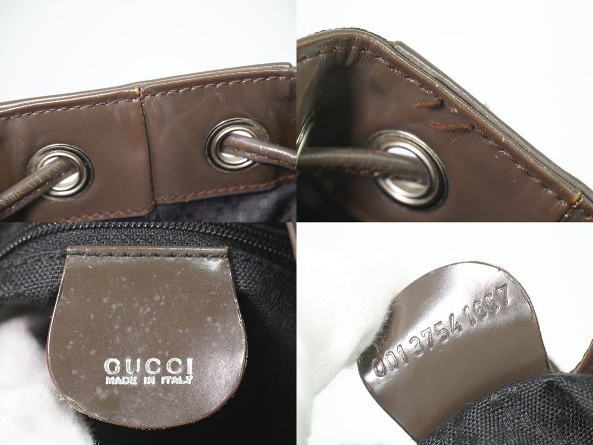 Gucci Vintage Bamboo Bucket Nylon and Leather, Brown, Canvas, Handbag
