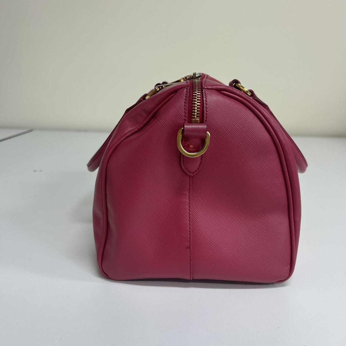 Prada Bowler Perforated Saffiano Leather, Pink, Leather, Handbag
