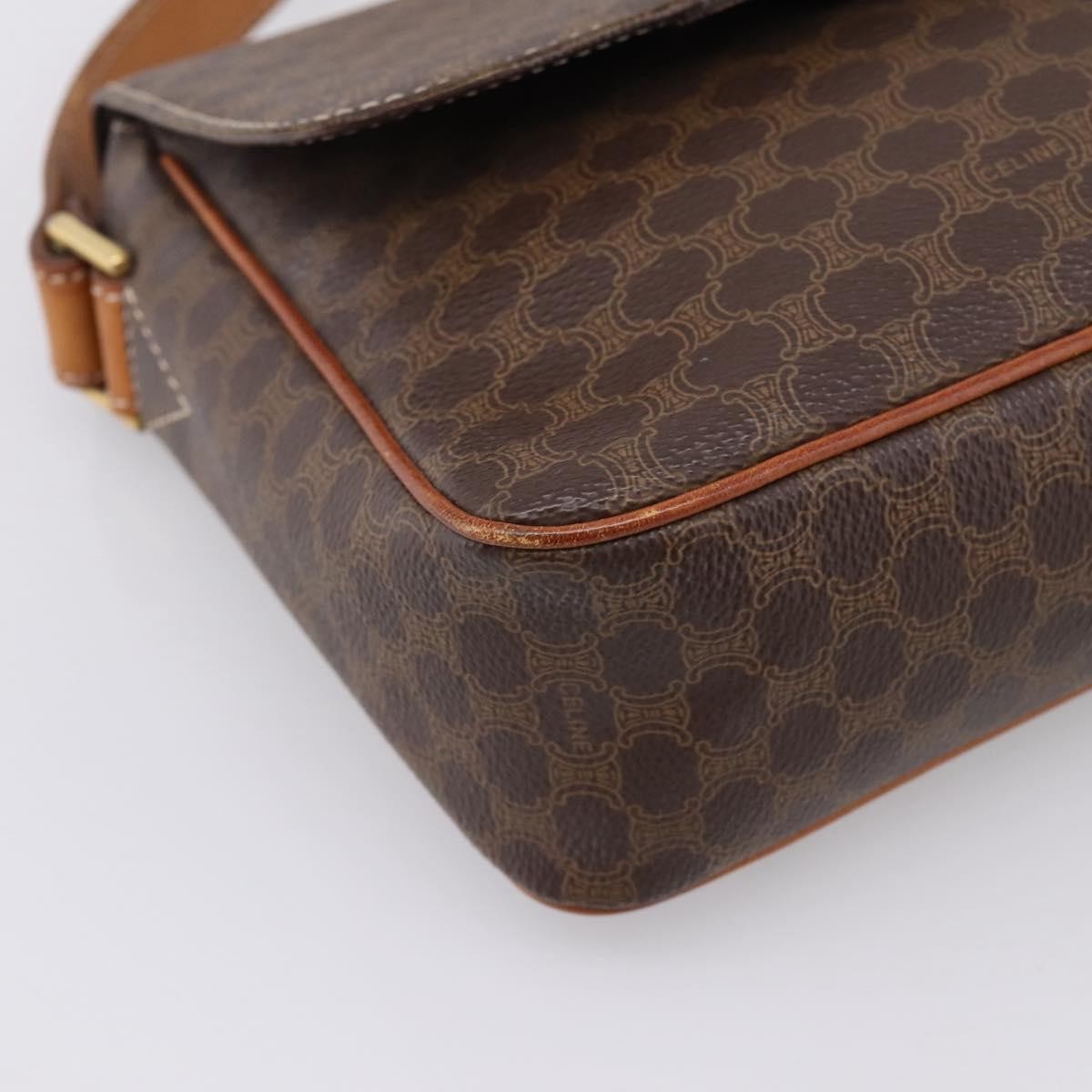 Celine Vintage Macadam Circle Logo Canvas and Leather, Brown, Canvas, Shoulder Bag