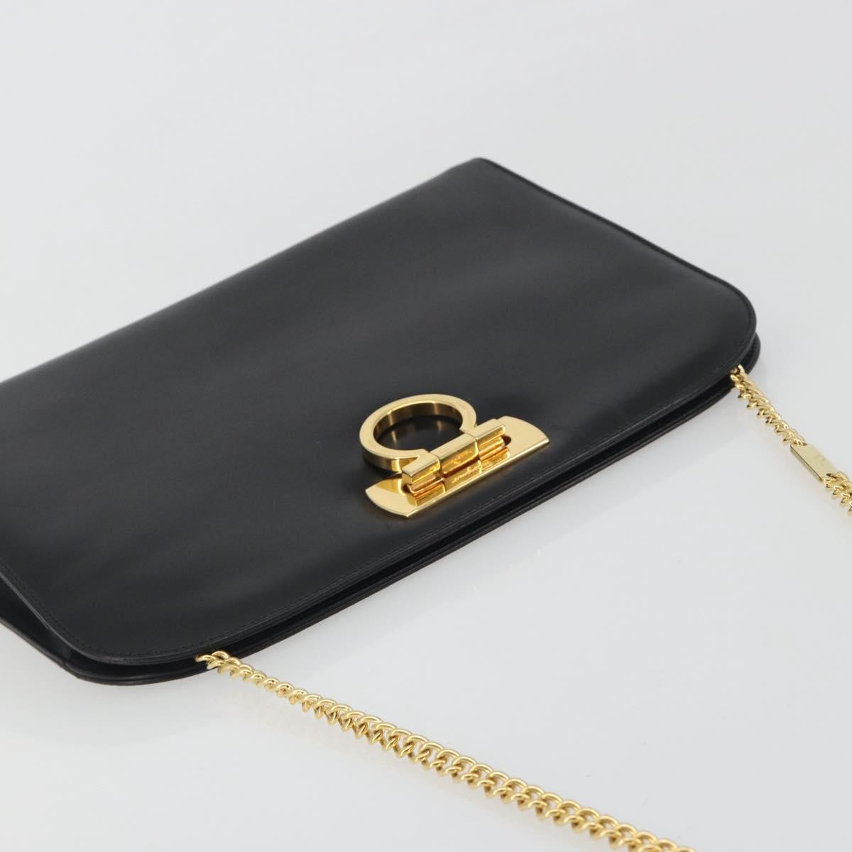 Salvatore Ferragamo Vintage Gancini Chain Leather, Black, Leather, Shoulder Bag