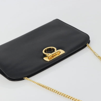 Salvatore Ferragamo Vintage Gancini Chain Leather, Black, Leather, Shoulder Bag
