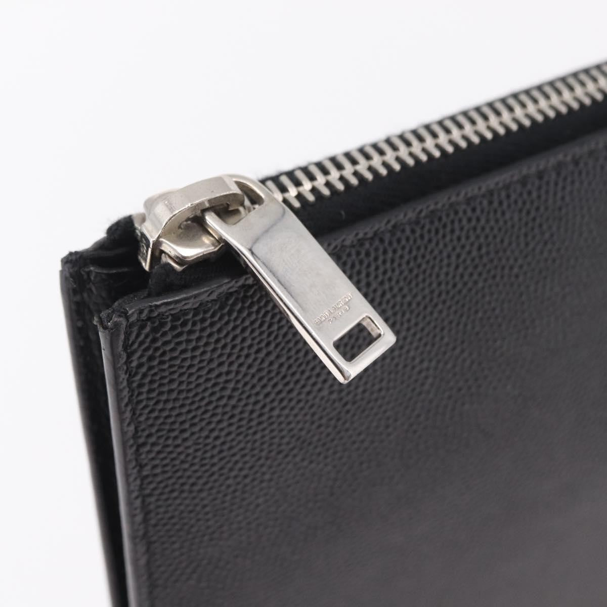 Saint Laurent Letters Zip Clutch Leather, Black, Leather, Clutch